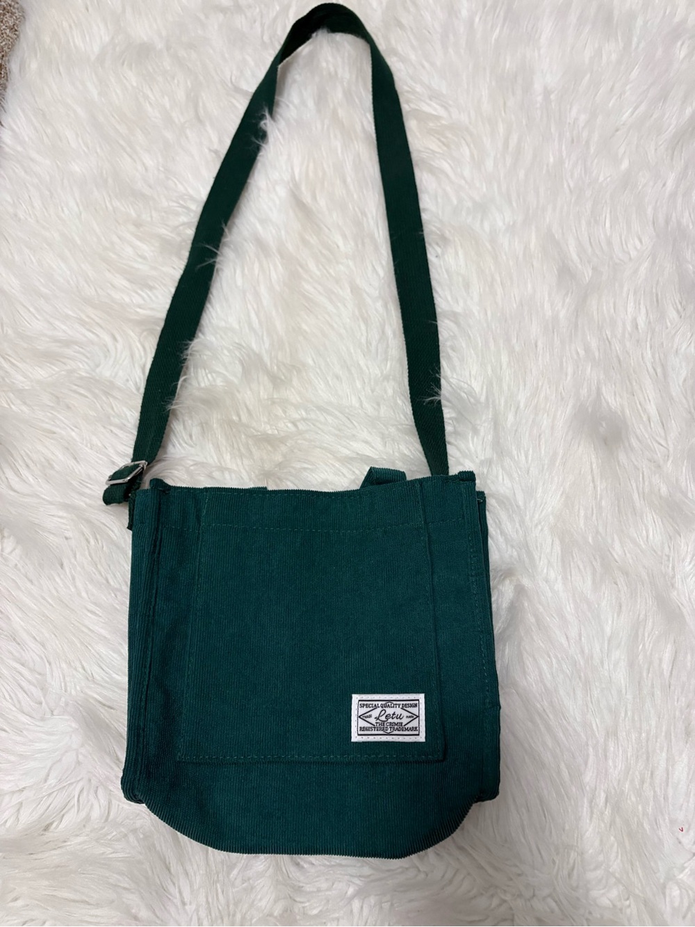 Letu Preppy Everyday Minimalist Casual Green Corduroy Crossbody Bag Patch Logo